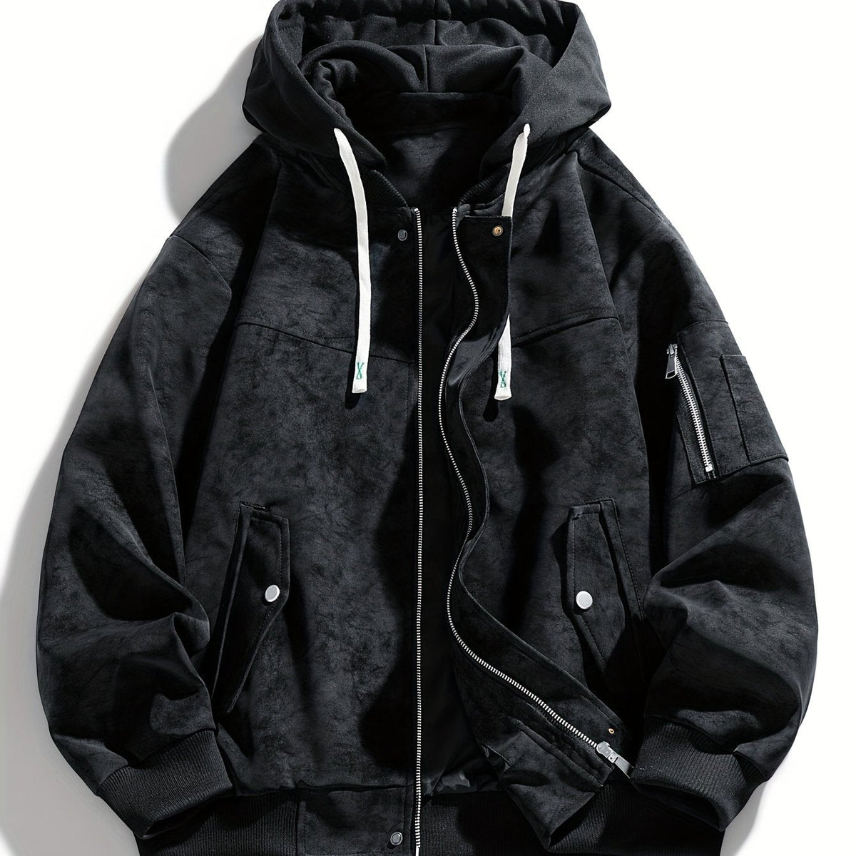 Women's Utility Hooded Jacket with Zip Sleeve Pocket - Black