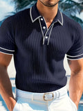 Men's Two-Tone Panel Polo Shirt - Navy Blue