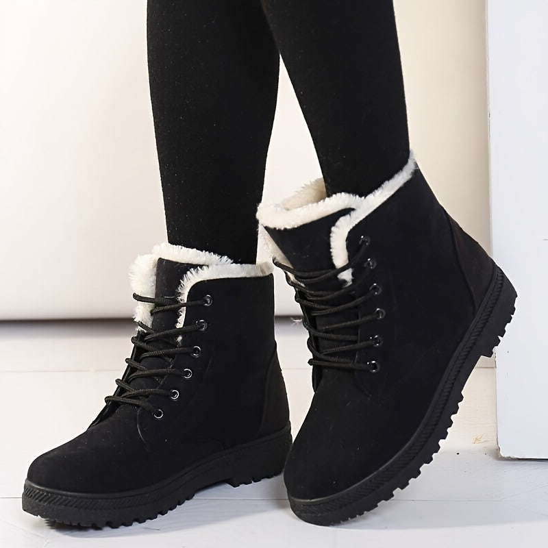 Women's Everyday Lace-Up Ankle Boots with Cosy Lining - Black