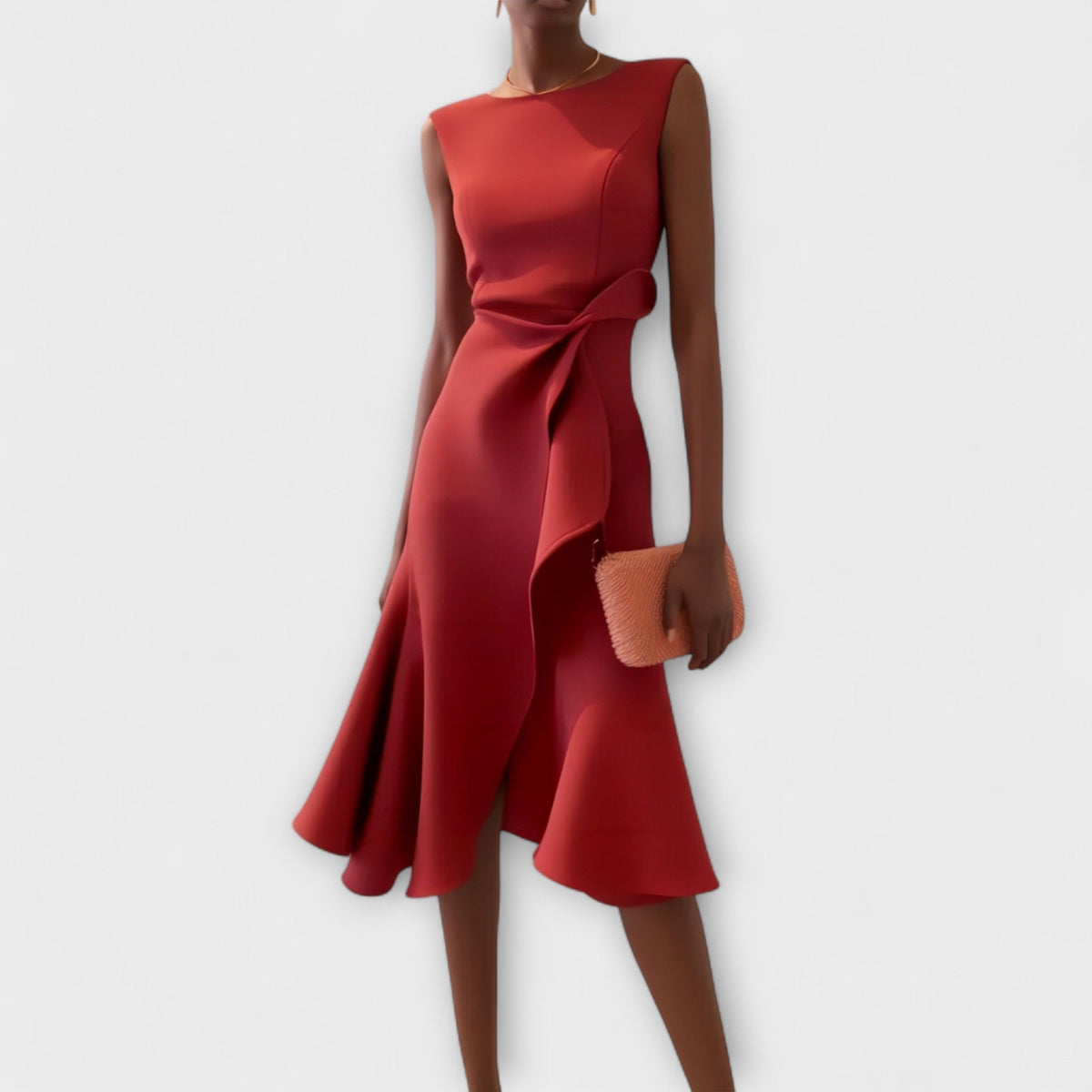 Women's Sleeveless Midi Dress With Draped Asymmetrical Hem