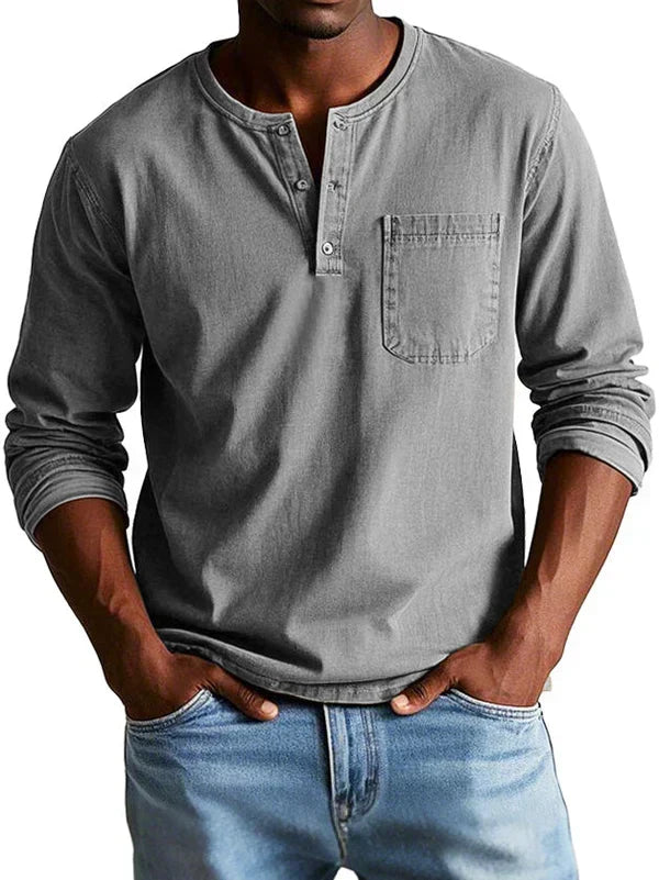 Men's Long Sleeve Henley Shirt Relaxed Casual Layer