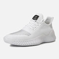 Men's Ventilated Knit Lace-Up Trainers with Padded Collar - White