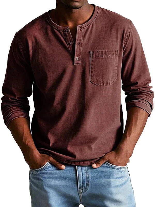 Men's Long Sleeve Henley Shirt Relaxed Casual Layer