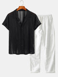 Men's Airy Mesh Shirt and Linen Blend Trousers Lightweight