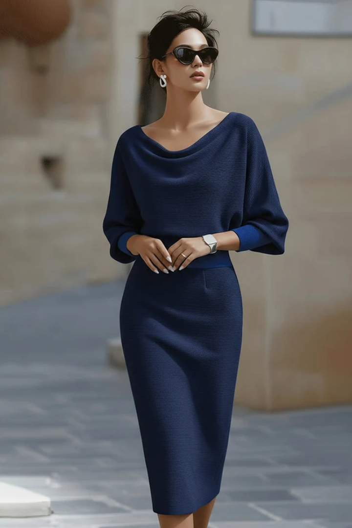 Women's Soft Drape Midi Dress with Wide Sleeves