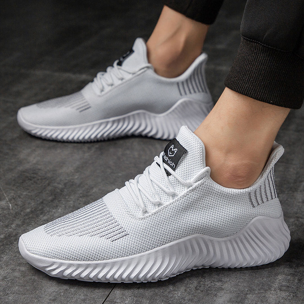 Men's Ventilated Knit Lace-Up Trainers with Padded Collar