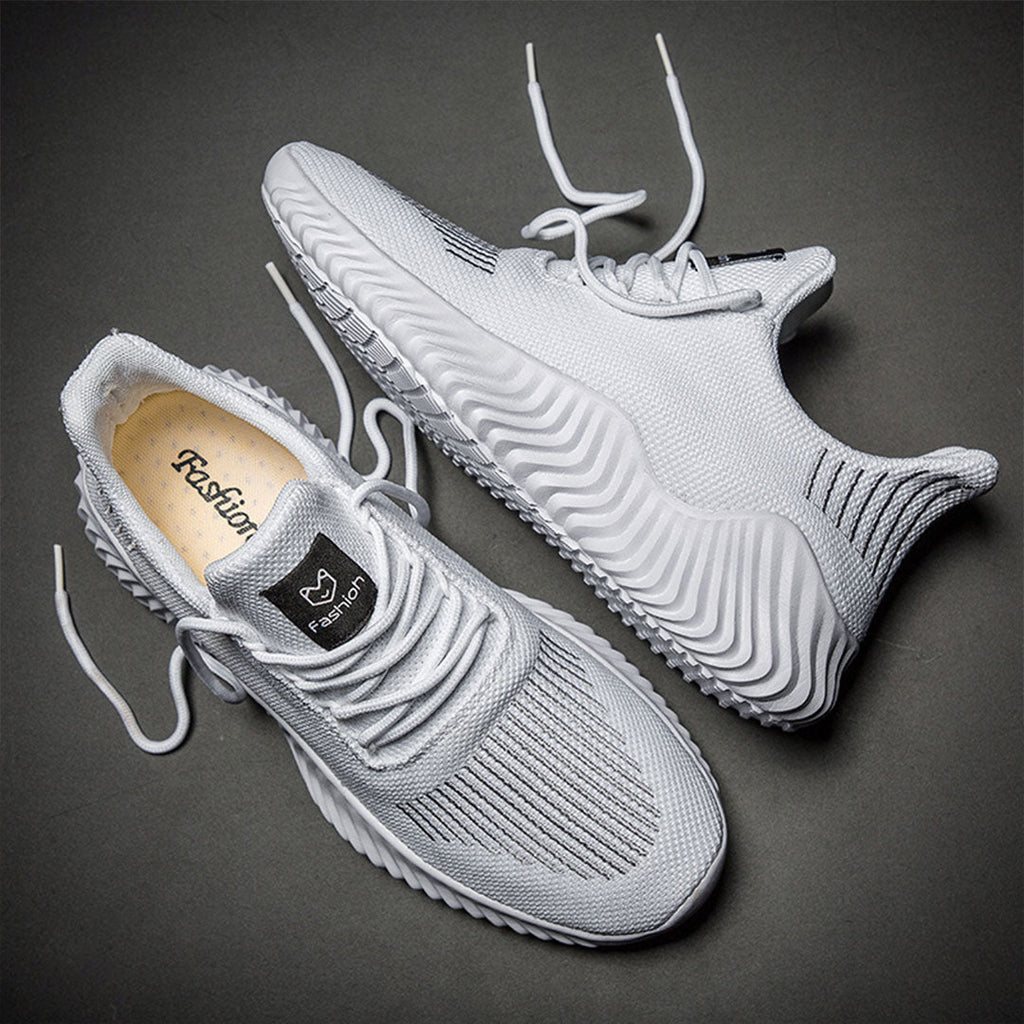 Men's Ventilated Knit Lace-Up Trainers with Padded Collar