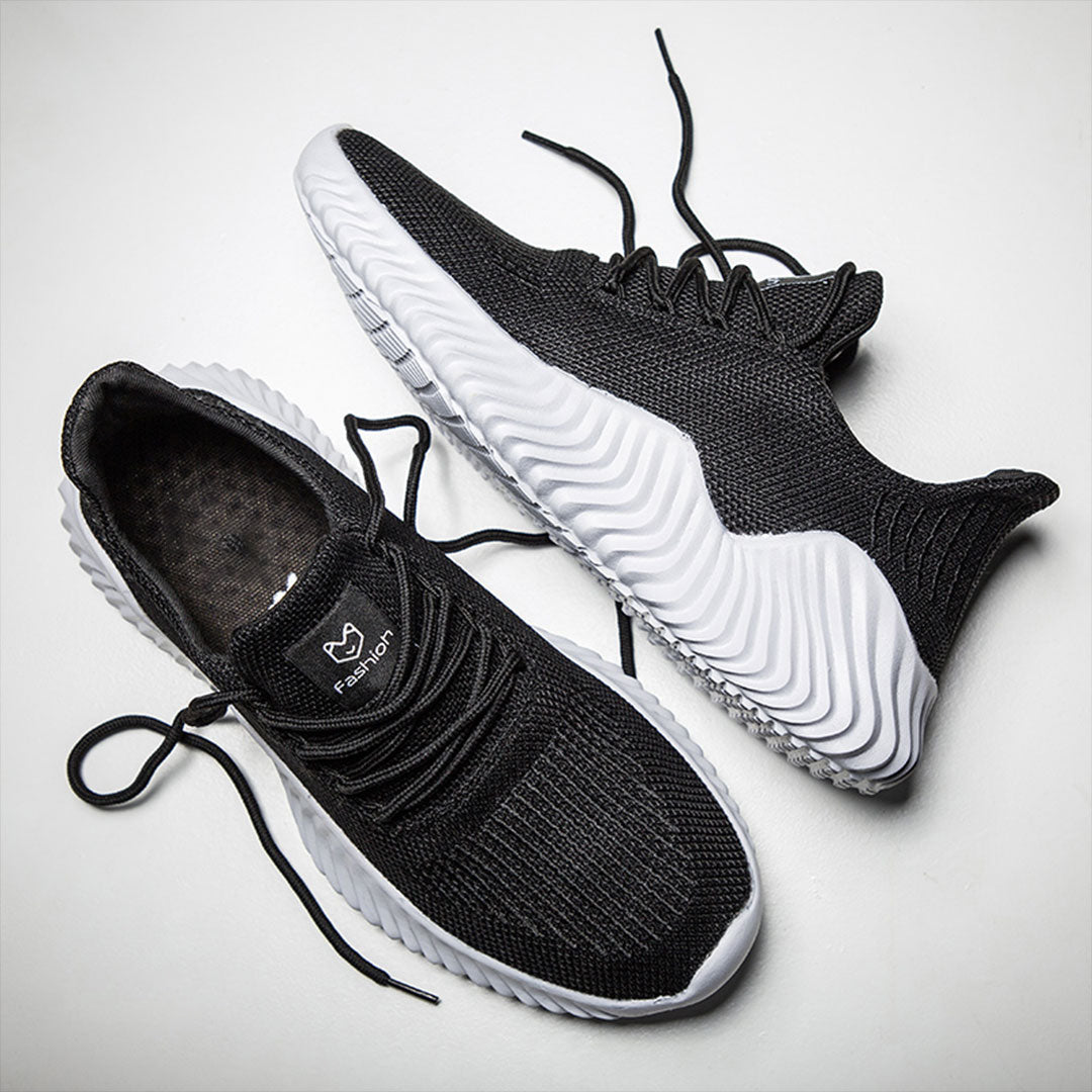 Men's Ventilated Knit Lace-Up Trainers with Padded Collar