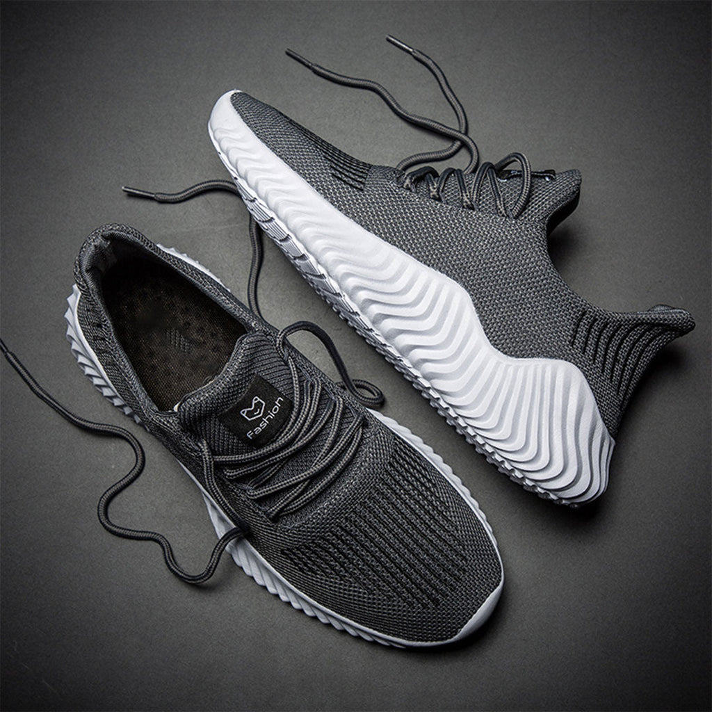 Men's Ventilated Knit Lace-Up Trainers with Padded Collar