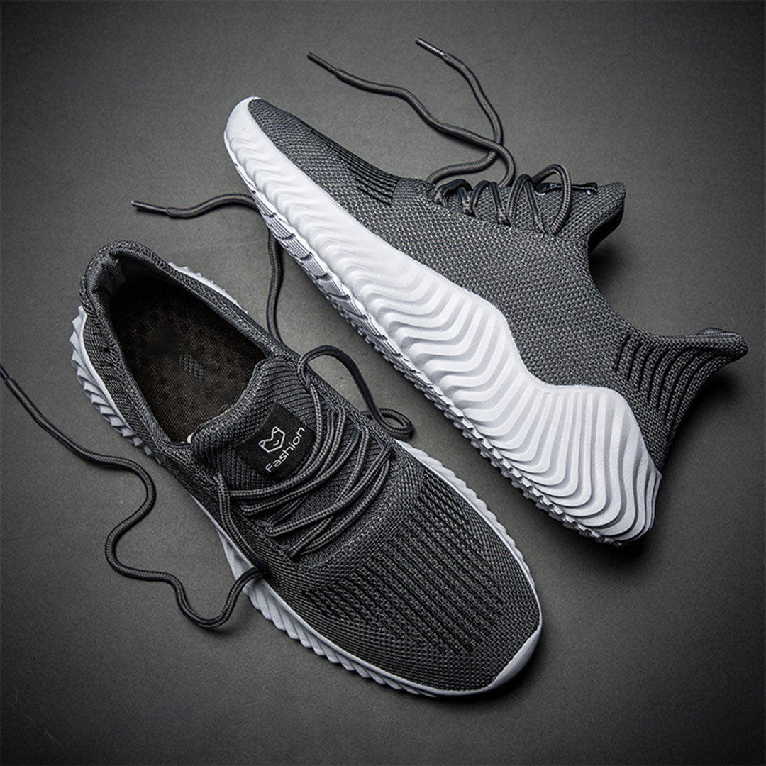 Men's Ventilated Knit Lace-Up Trainers with Padded Collar