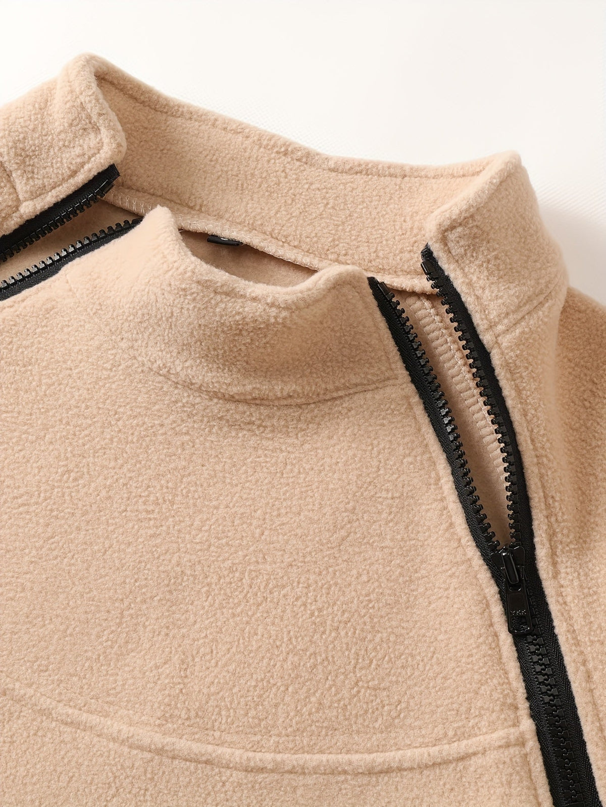 Women's Mock Neck Plush Pullover with Contrast Zip Detail