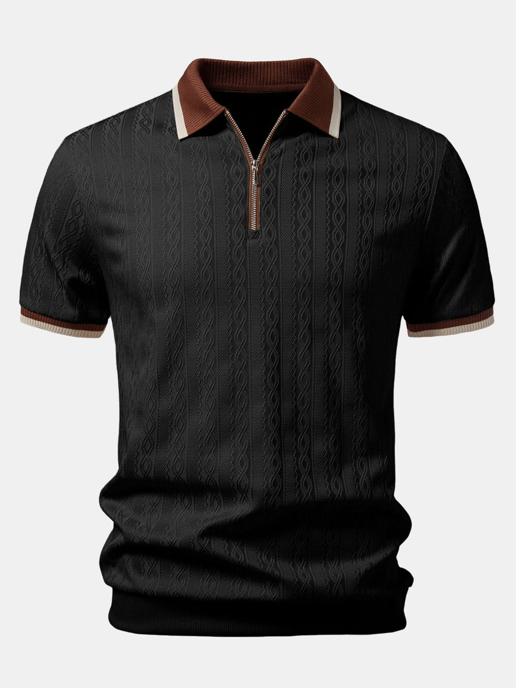 Men's Textured Knit Polo Quarter Zip Tailored Fit
