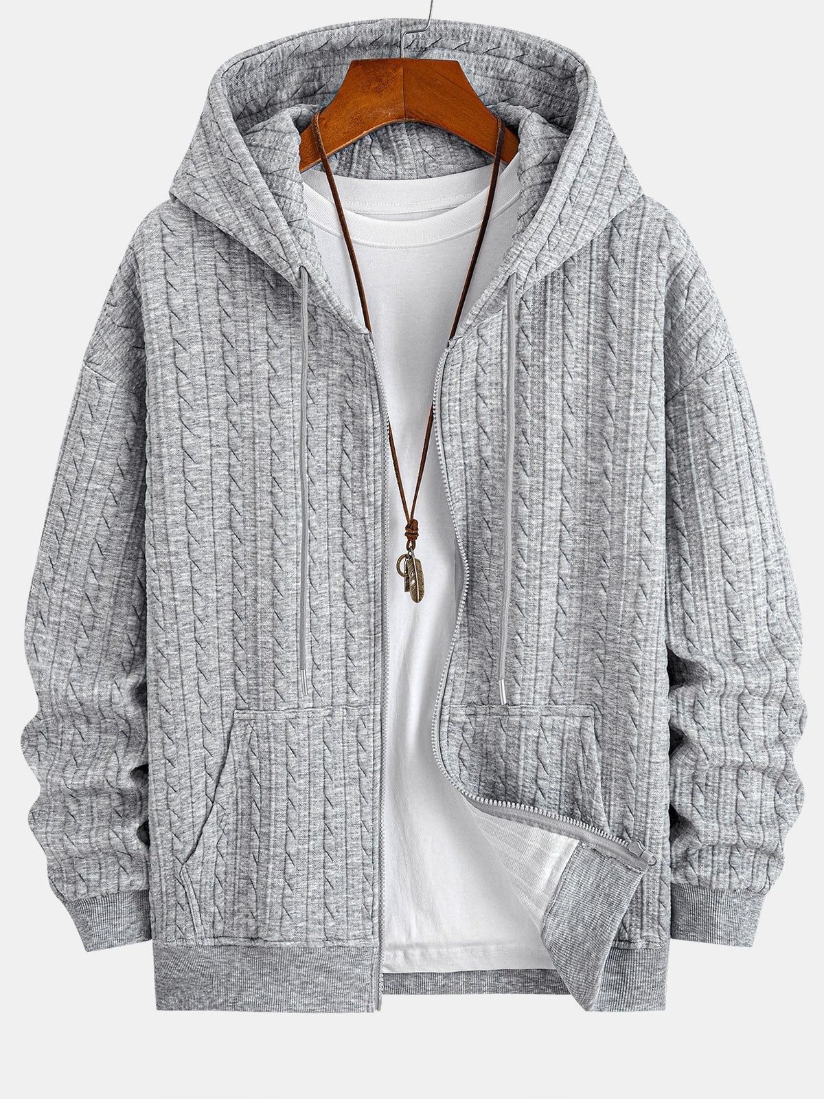 Men's Textured Zip Hoodie Tracksuit Jacquard Straight Leg Set