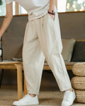 Men's Relaxed Drawstring Tapered Cotton Trousers