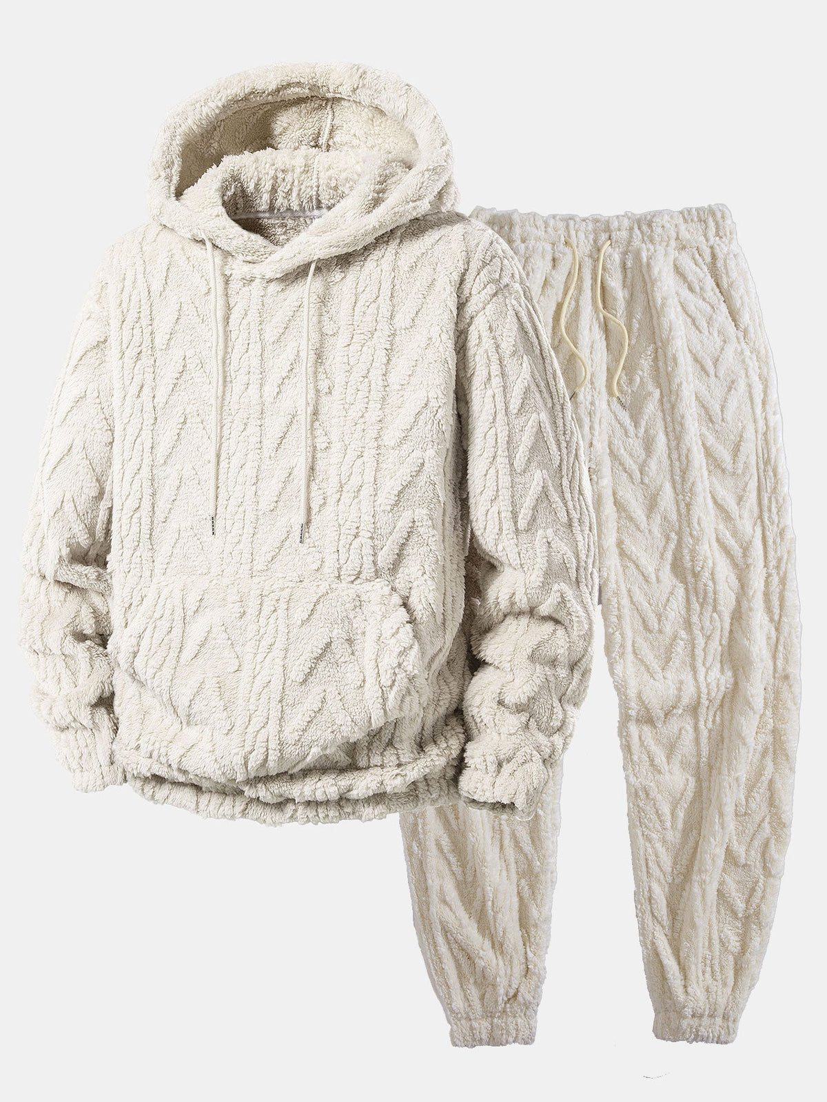 Men's Teddy Fleece Two Piece Set Relaxed Hoodie