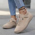 Women's Low-Profile Mixed-Material Lace-Up Trainers - Beige