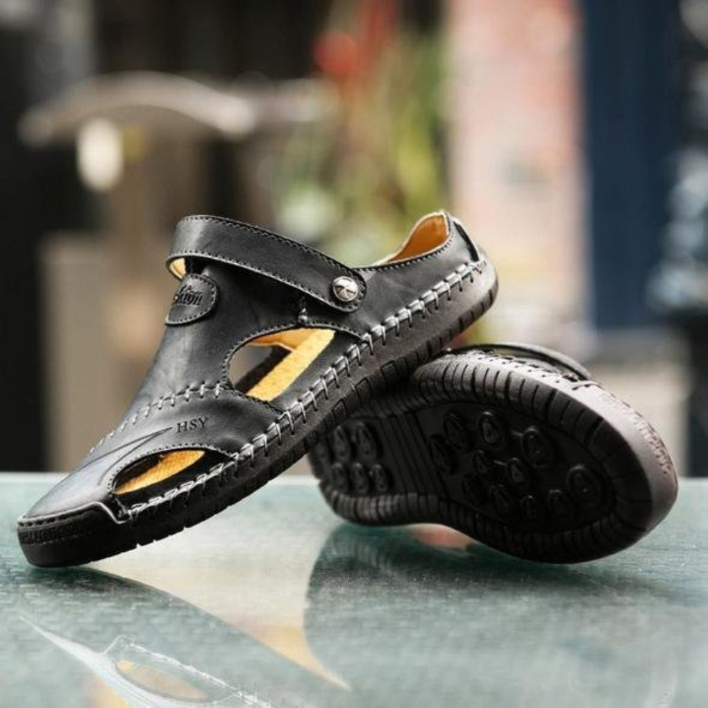 Men's Leather Sandals Cut Out Design Adjustable Strap Summer