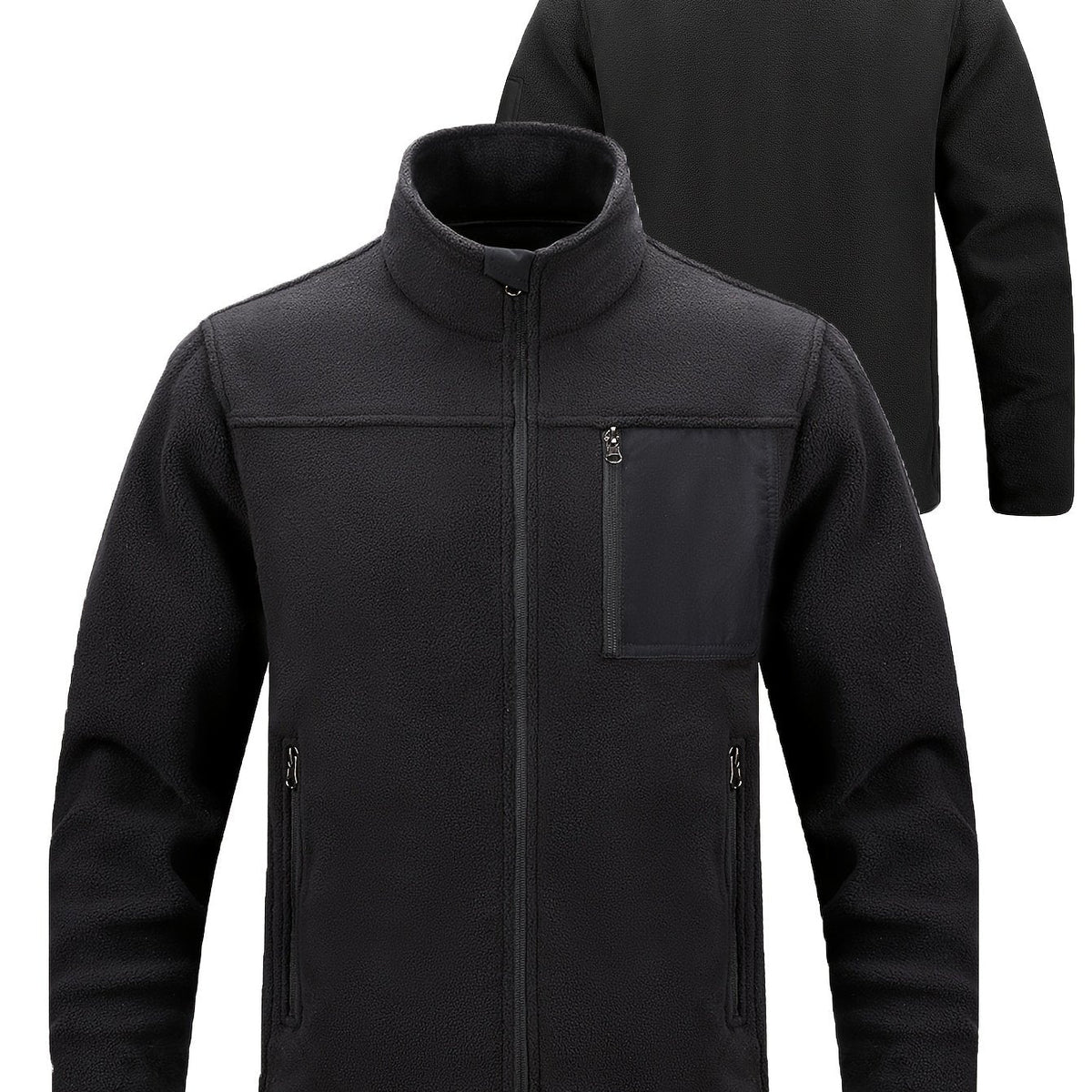 Women's Outdoor Zip Jacket with Stand Collar and Zip Pockets - Black