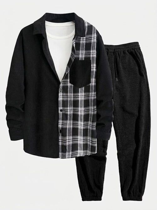 Men's Corduroy Button Shirt with Jogger Trousers Relaxed Autumn