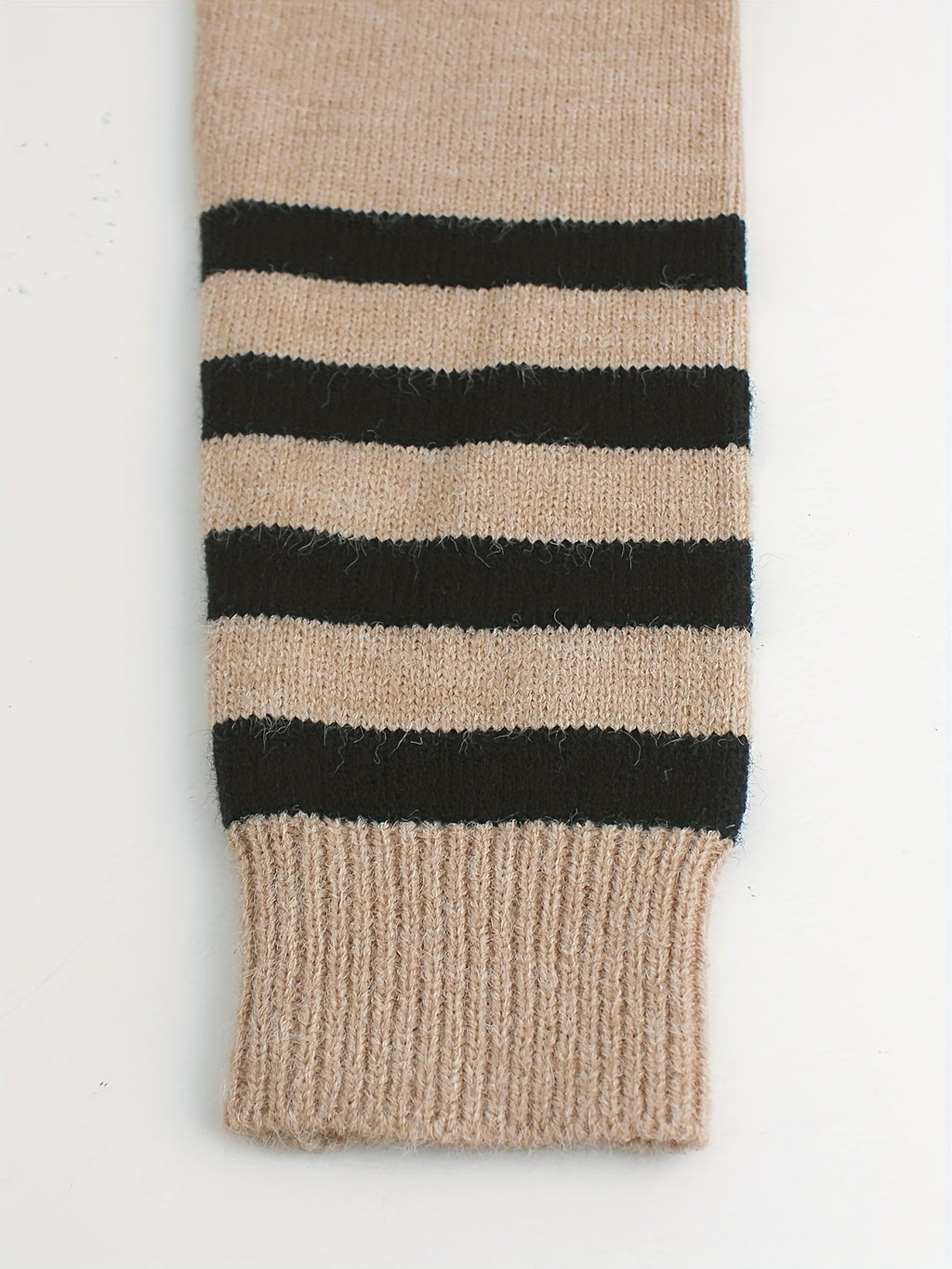Women's Round Neck Rib Knit Jumper with Stripe Trim Sleeves