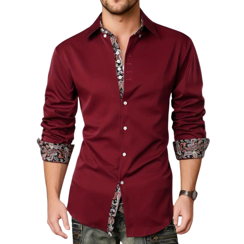 Men's Tailored Button Up Shirt Printed Trim Detail Design
