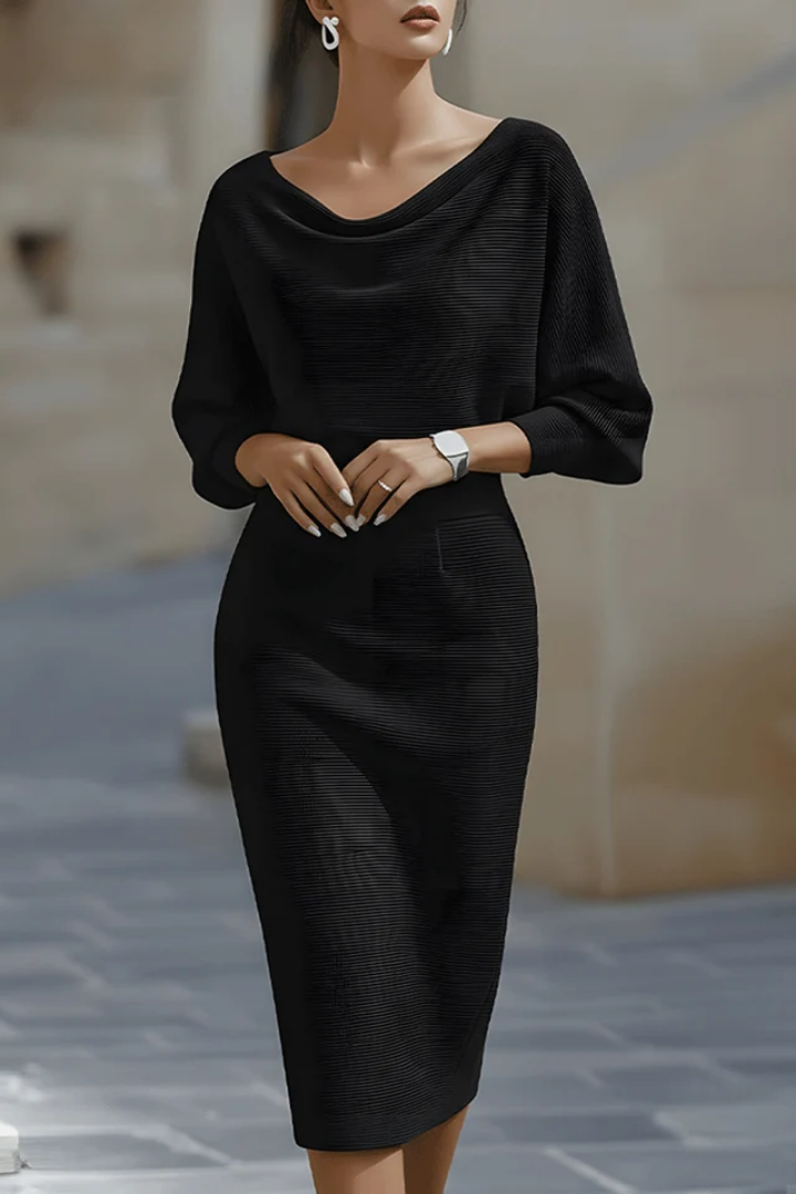 Women's Soft Drape Midi Dress with Wide Sleeves