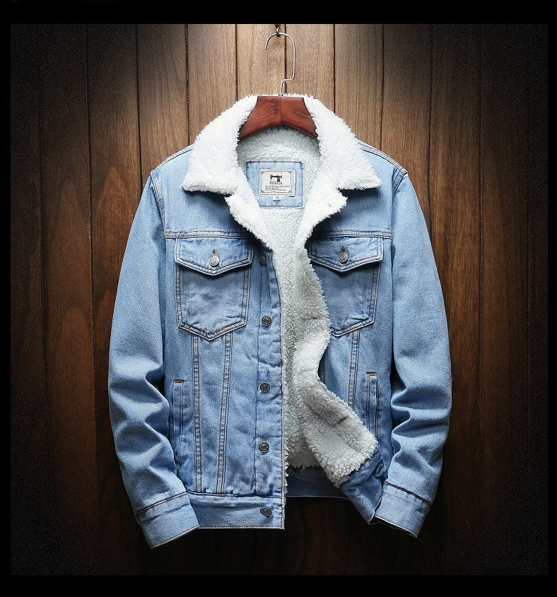 Men's Fur Lined Denim Jacket Button Front Layer