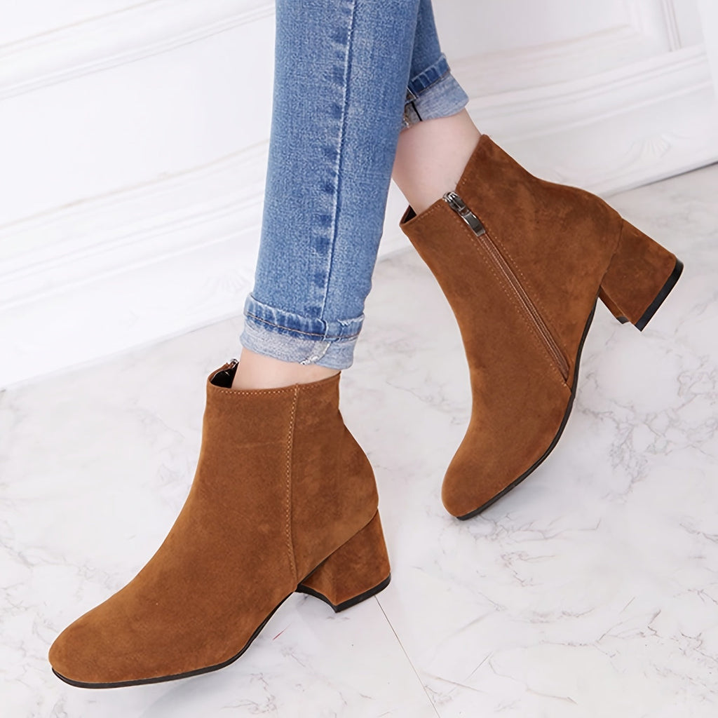 Women's Chelsea Ankle Boot with Block Heel in Brown