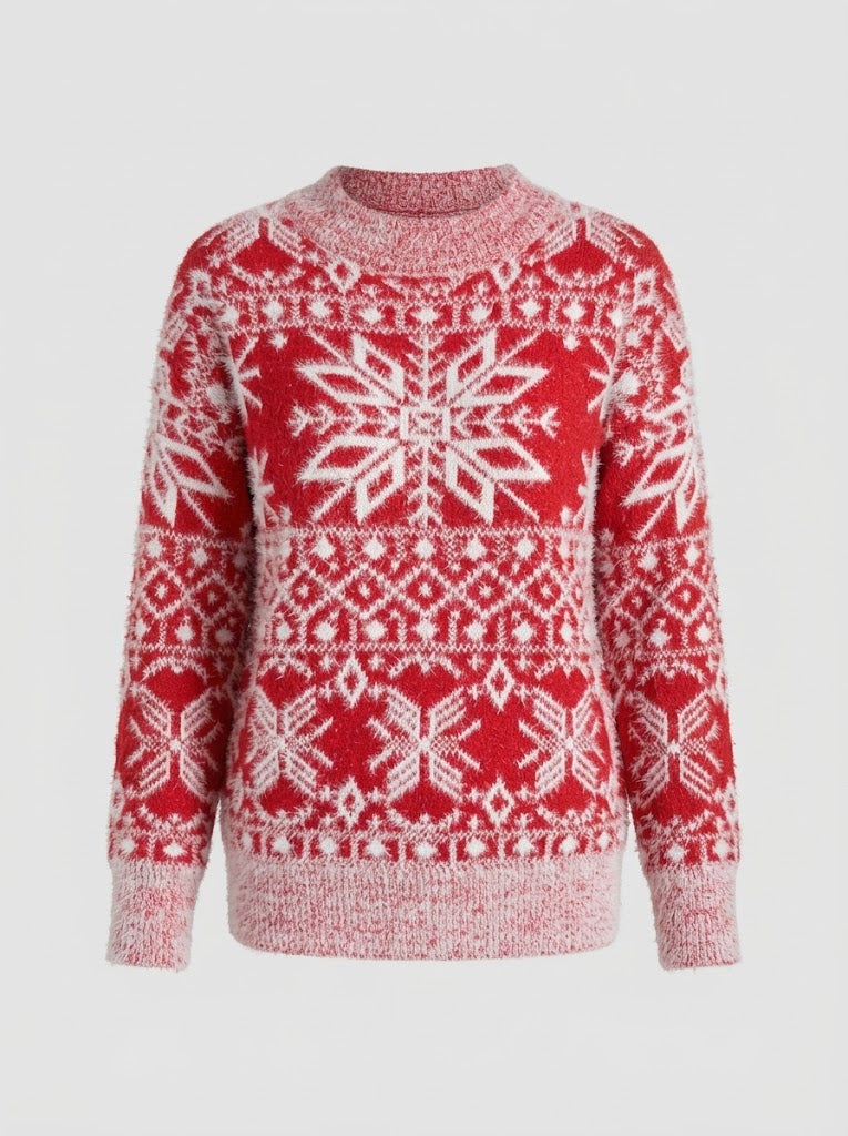 Women's Cotton Blend Snowflake Pattern Jumper - Red/White