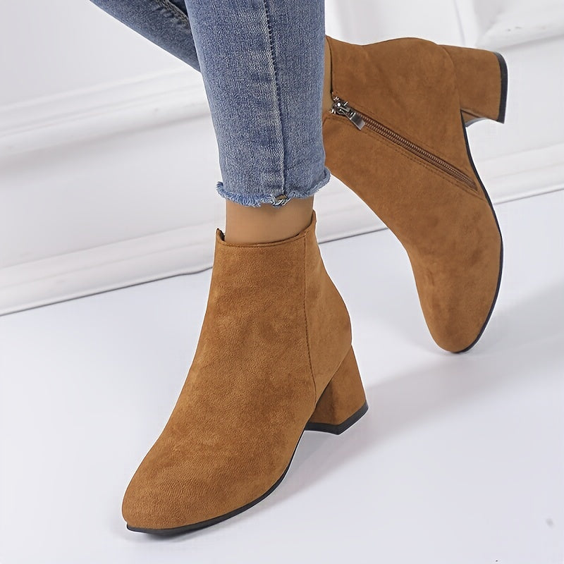Women's Chelsea Ankle Boot with Block Heel in Brown