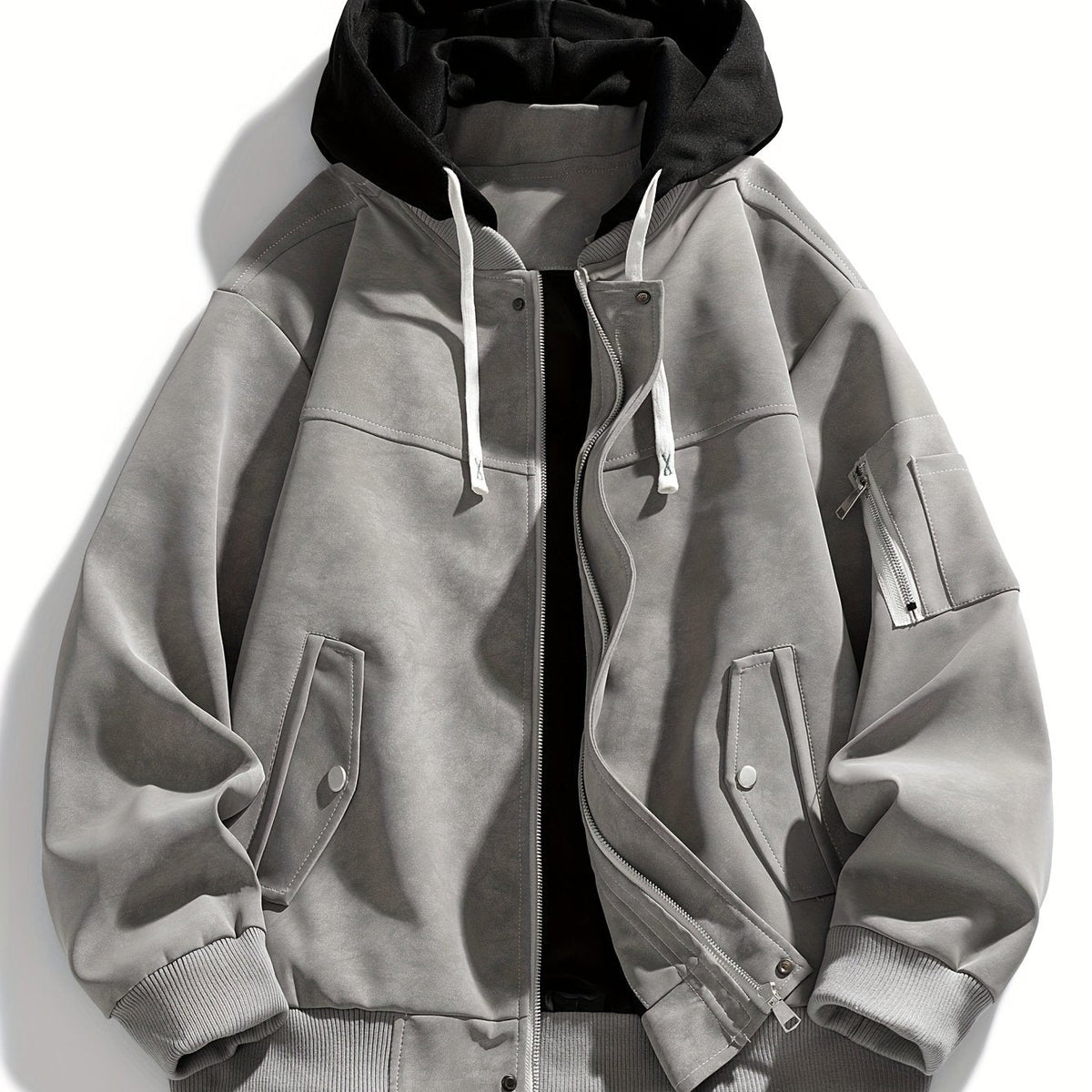 Women's Utility Hooded Jacket with Zip Sleeve Pocket - Grey