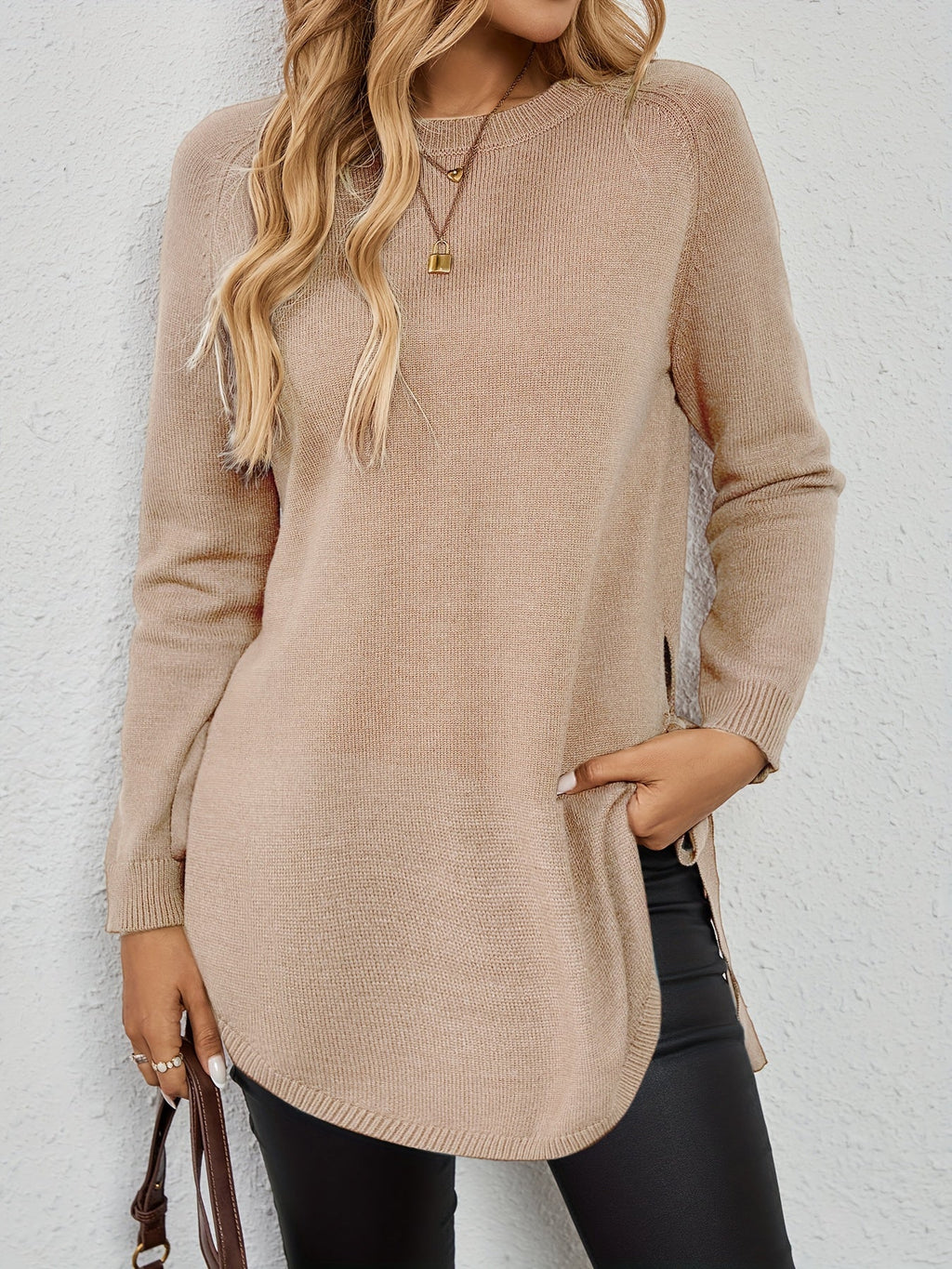 Women's Relaxed Longline Pullover Knit with Side Split Hem