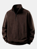 Men's Fine Cord Raglan Sleeve Pullover with Zip Collar - Dark Brown