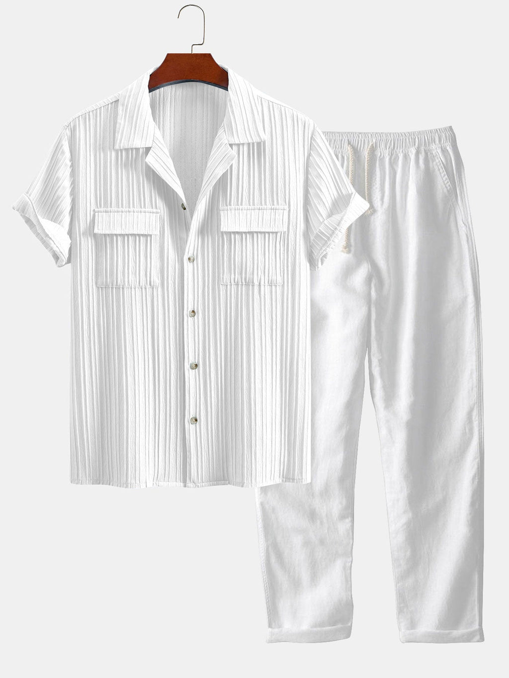 Men's Textured Cuban Collar Shirt and Linen Blend Trouser