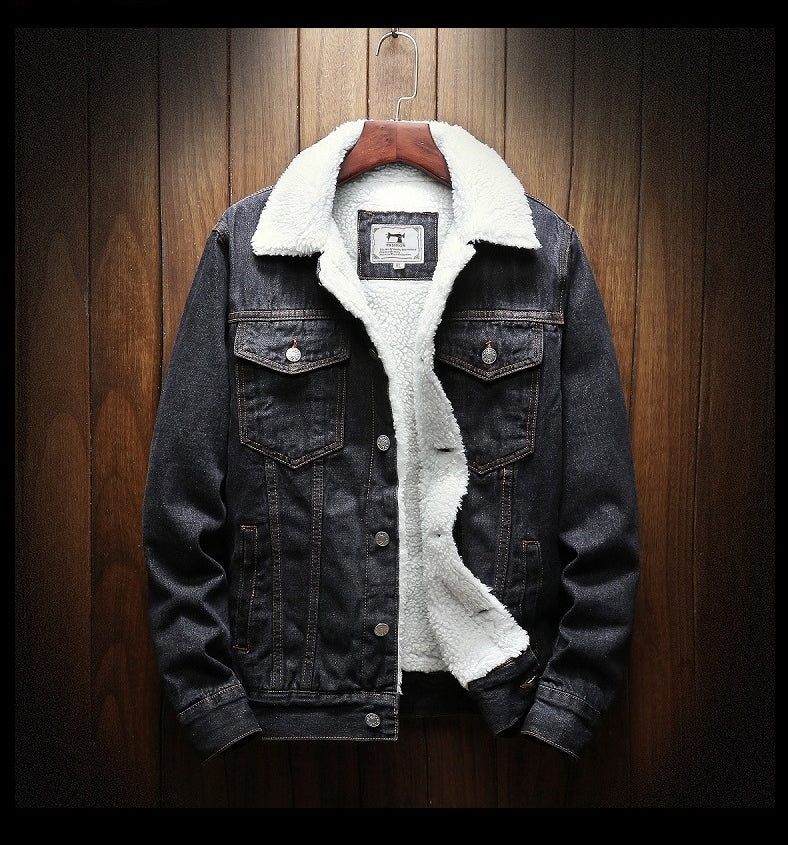 Men's Fur Lined Denim Jacket Button Front Layer