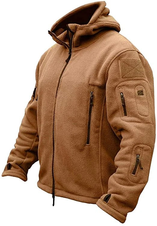 Men's Hooded Fleece Jacket Warm Multi Pocket Outdoor Layer