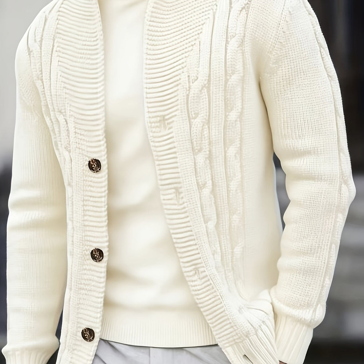 Women's Buttoned Cable Texture Knit Cardigan - Ivory White