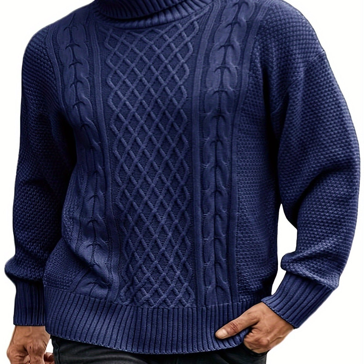 Women's Plus Size Cable Pattern High Neck Knit - Sea Blue