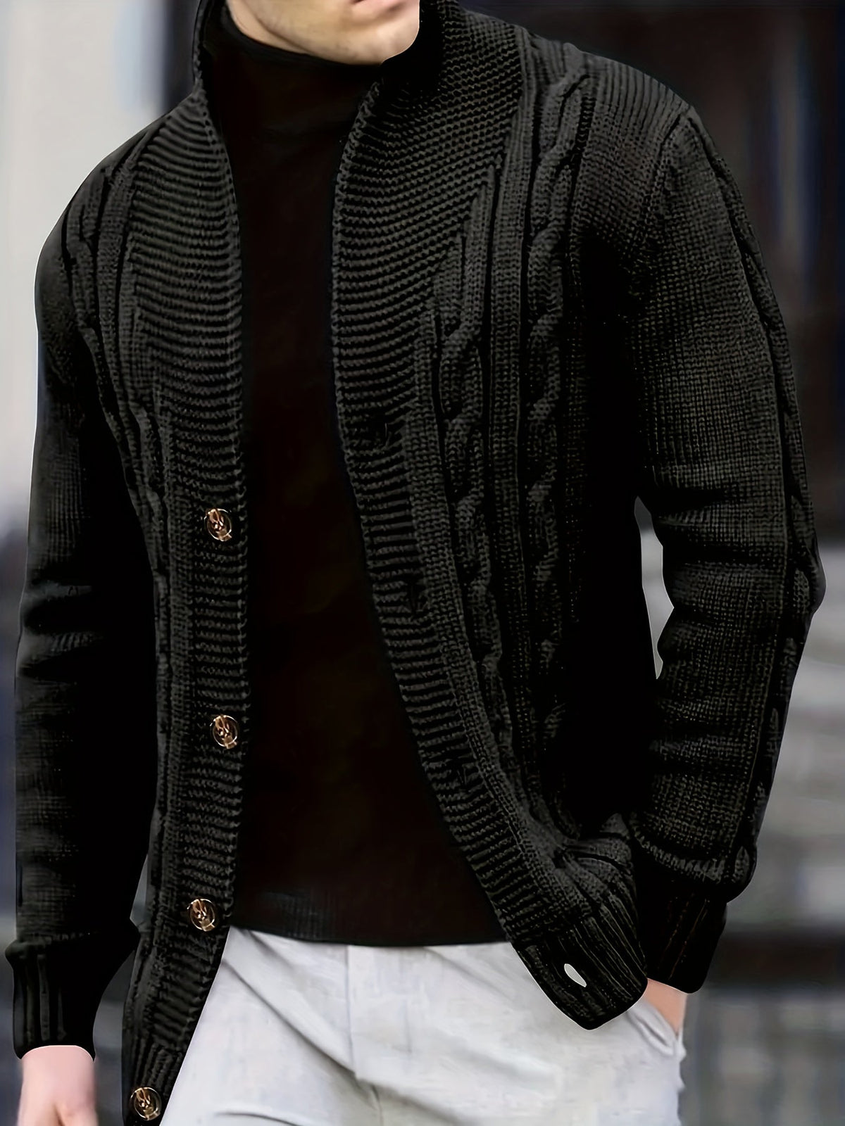 Women's Buttoned Cable Texture Knit Cardigan