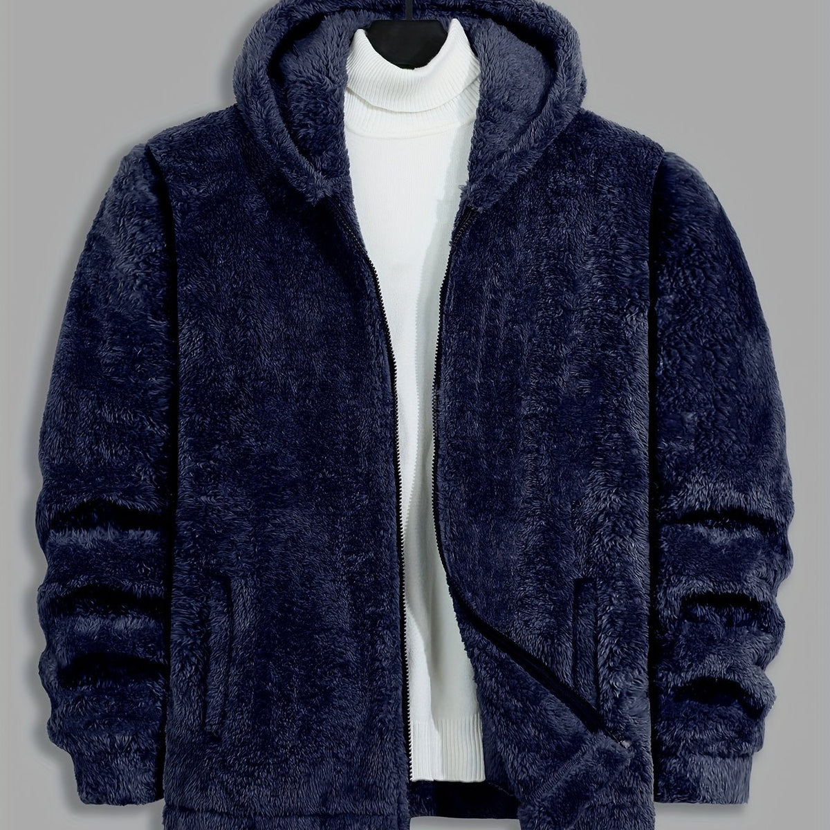 Women's Plush Zip-Through Hooded Jacket - Navy