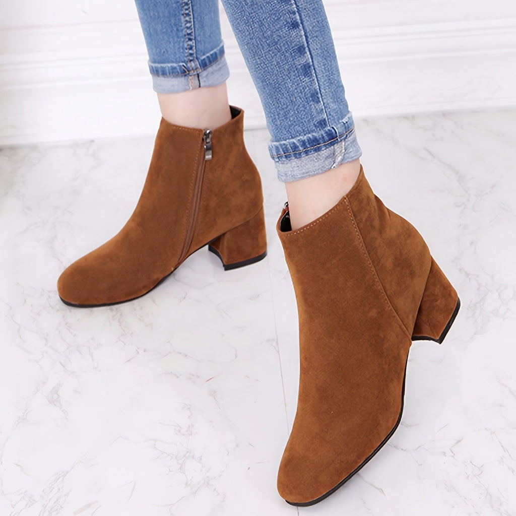 Women's Chelsea Ankle Boot with Block Heel in Brown