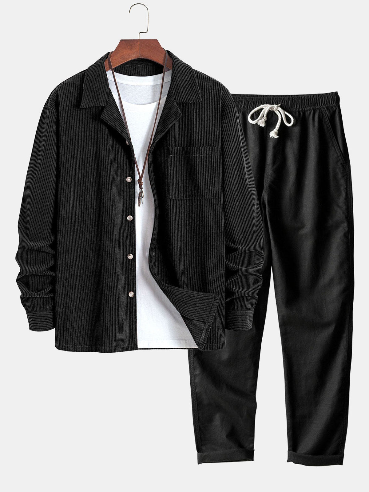 Men's Corduroy Cuban Collar Shirt and Linen Blend Relaxed