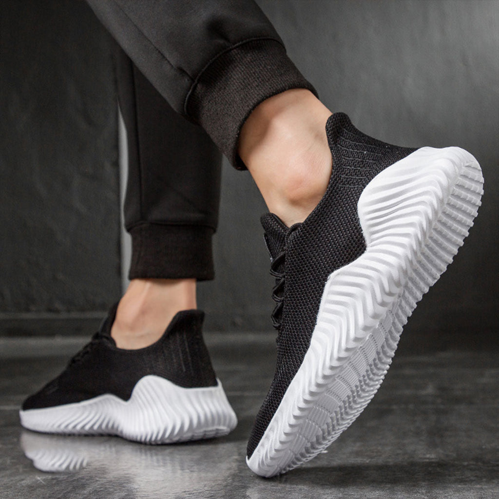 Men's Ventilated Knit Lace-Up Trainers with Padded Collar
