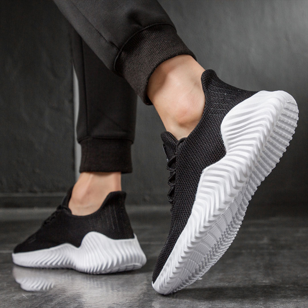Men's Ventilated Knit Lace-Up Trainers with Padded Collar
