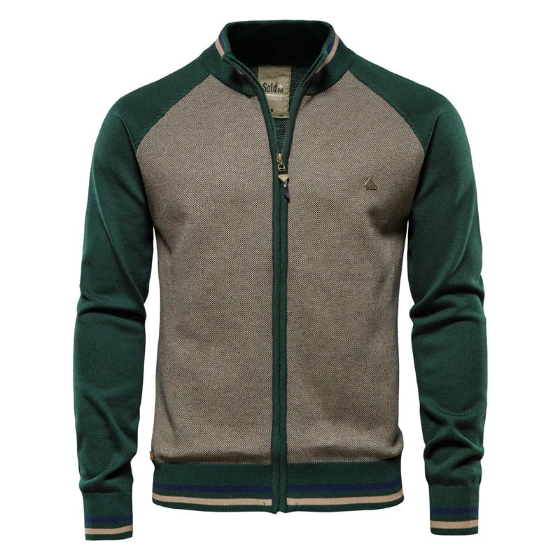 Men's 100% Cotton Zip Up Cardigan Soft Stand Knit