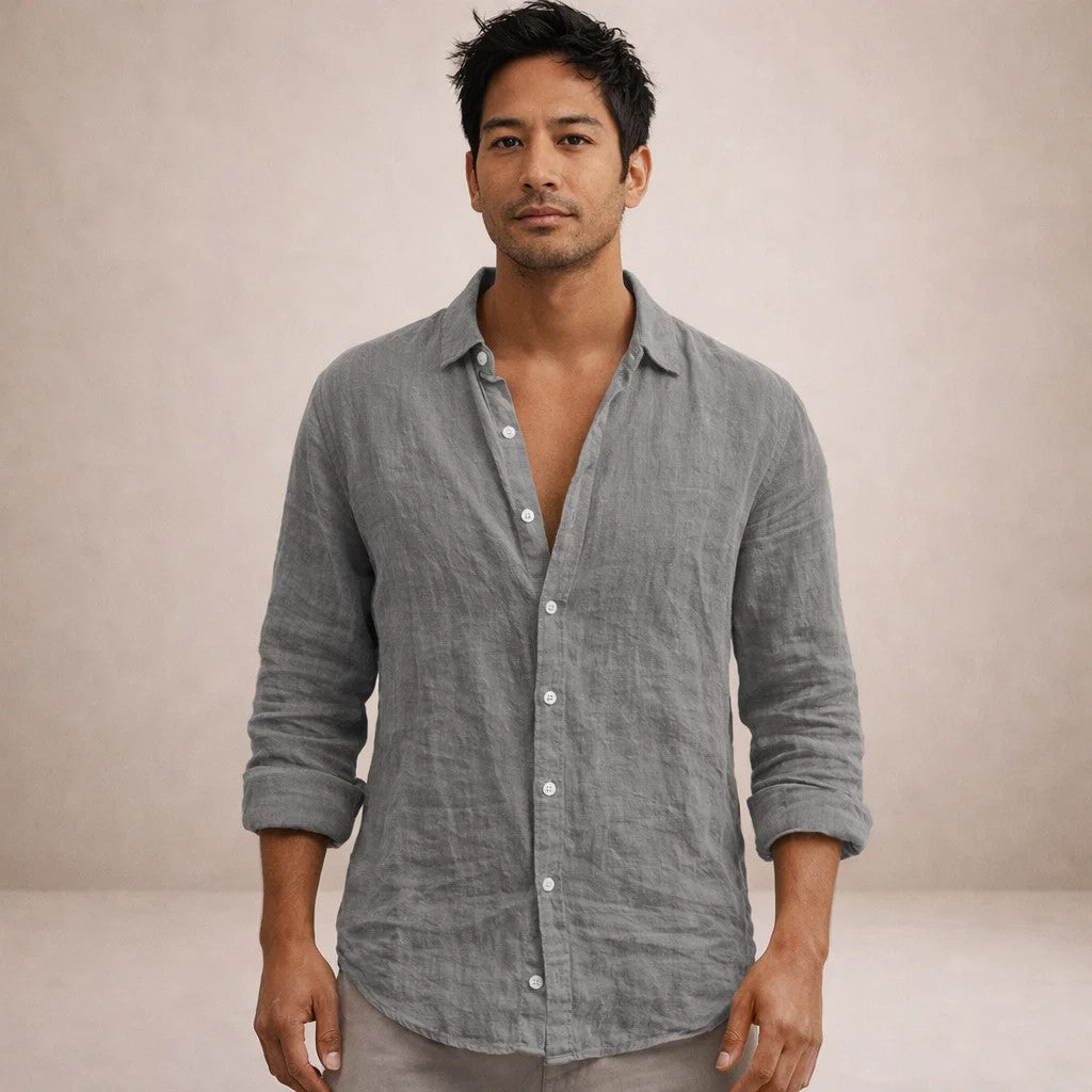 Men's Regular Fit Linen Button Down Casual Shirt