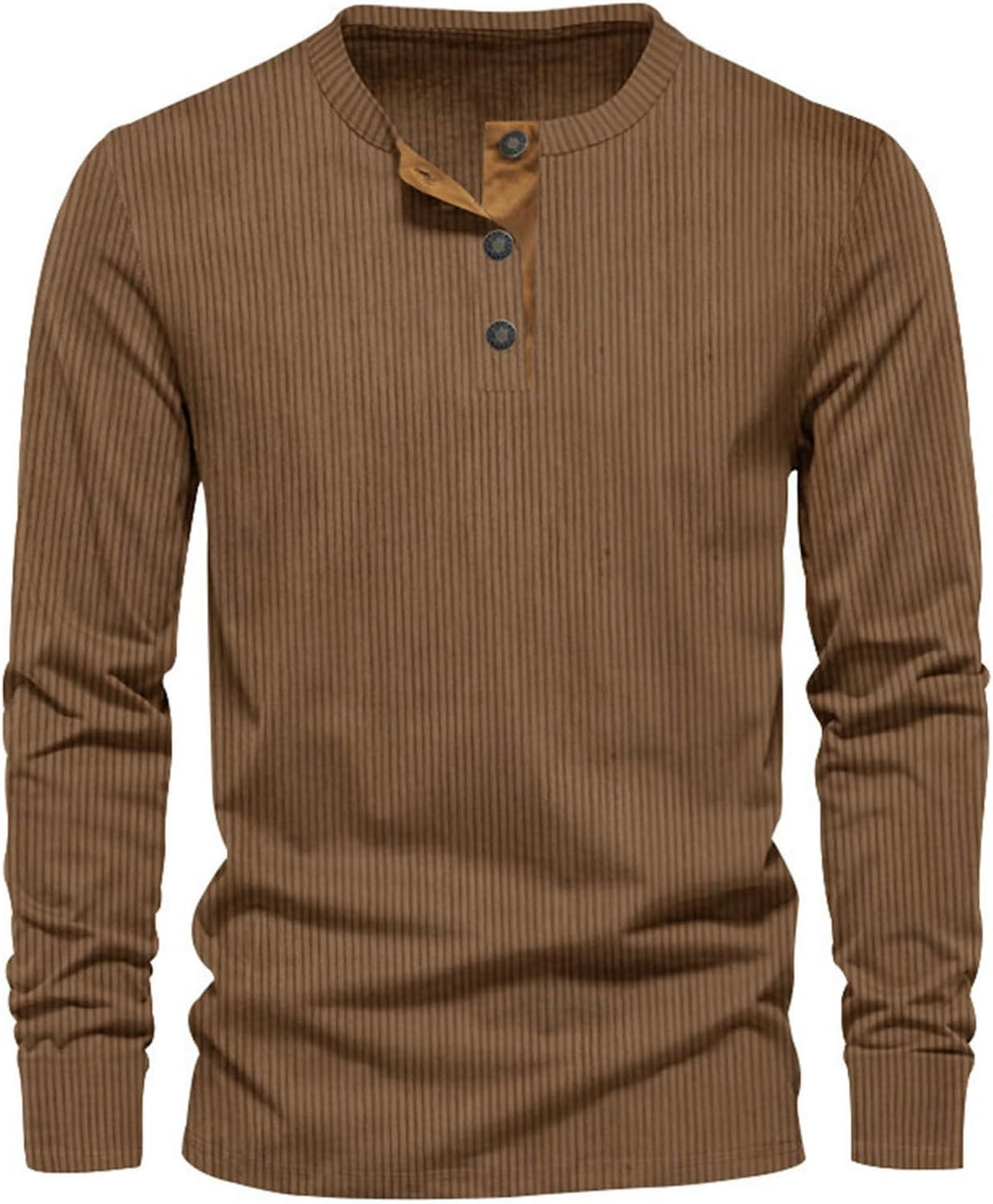 Men's Ribbed Henley Shirt Long Sleeve Casual Top