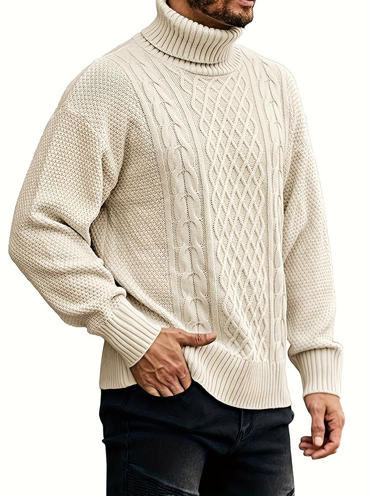 Women's Plus Size Cable Pattern High Neck Knit