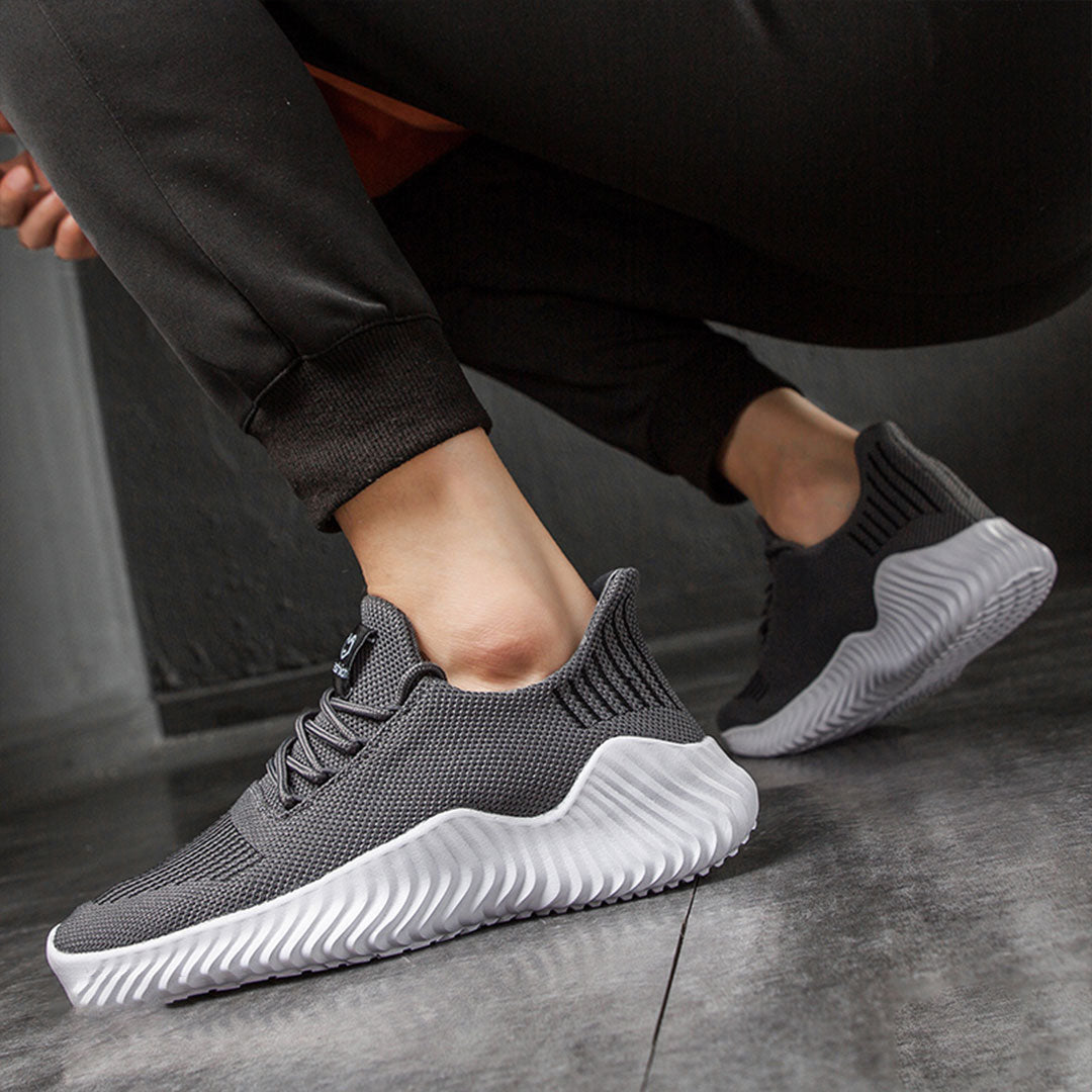 Men's Ventilated Knit Lace-Up Trainers with Padded Collar
