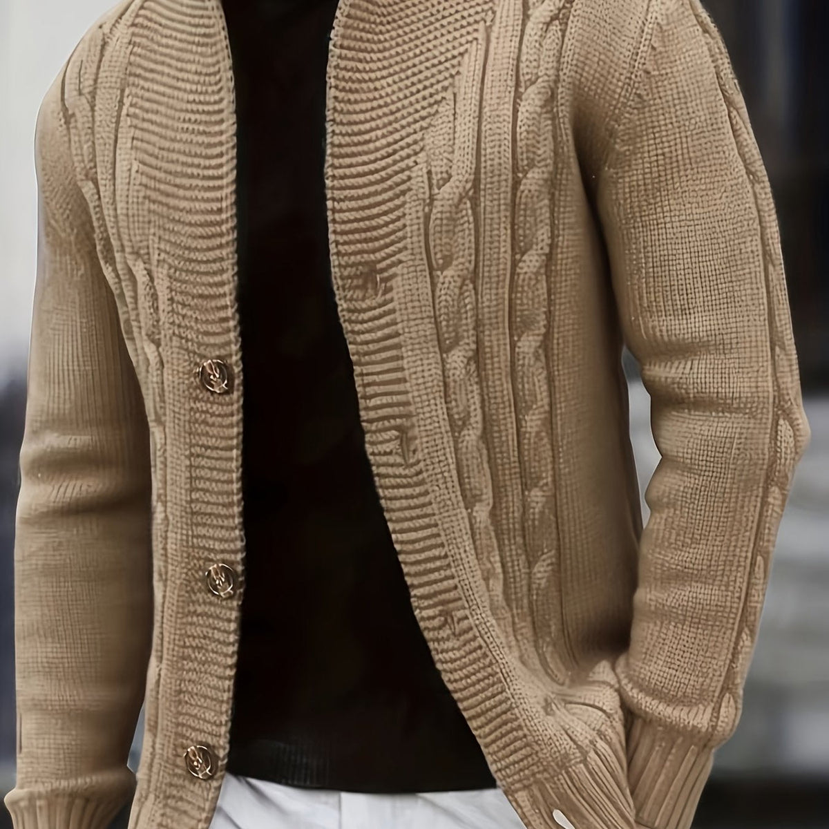 Women's Buttoned Cable Texture Knit Cardigan - Khaki